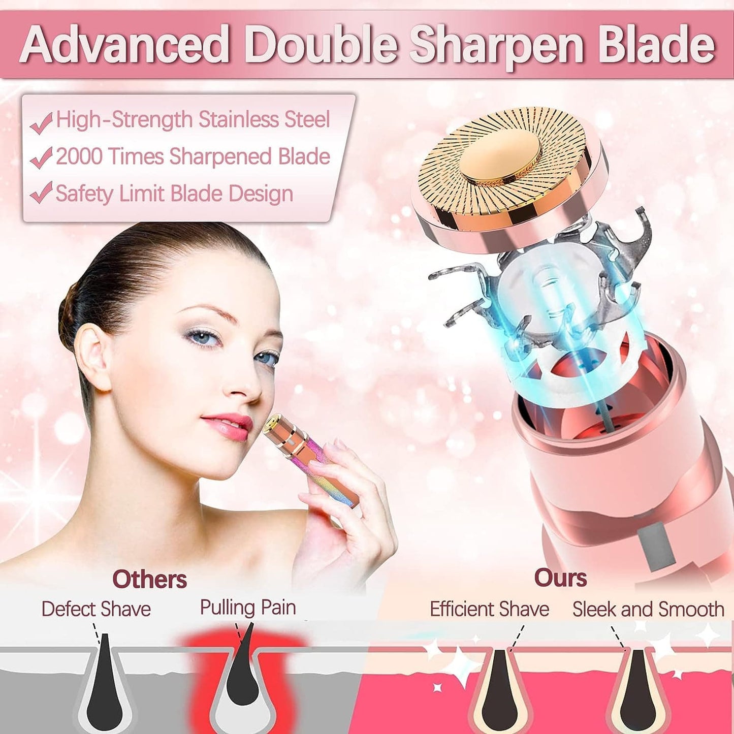 2 in 1 Electric Eyebrow Trimmer and Shaver, Rechargeable Flawless Hair Remover 2 in 1 Hair Remover Trimmer For Women, Electric Flawless Facial Machine Razor, Painless Eyebrow Removal ( With Box )